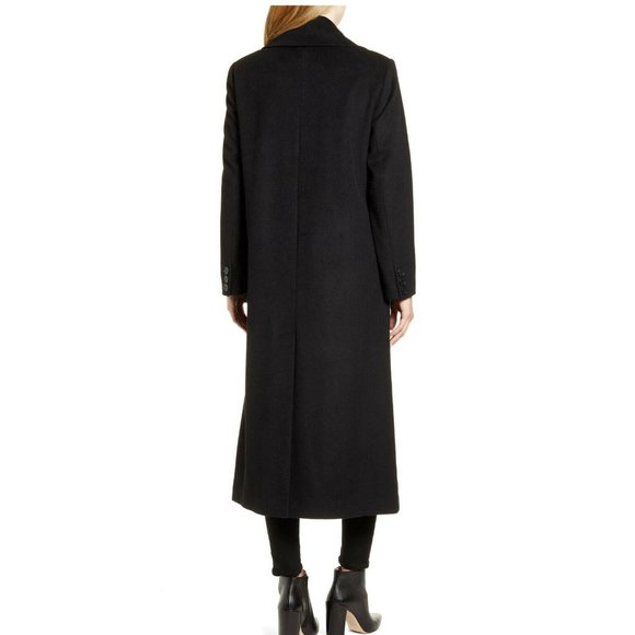 $500 KRISTEN BLAKE Double Breasted wool blend Maxi Long Coat BLACK - Picture 2 of 7